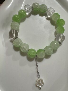 Green Beaded Charm Bracelet - Unbranded